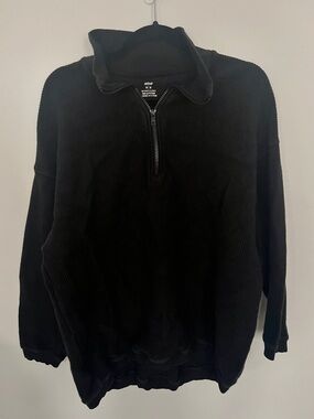 aerie Black Ribbed Half-Zip Sweater